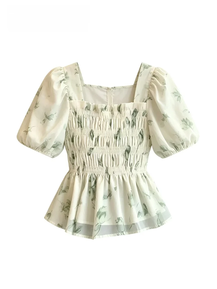 Summer French Style Bubble Sleeve Shirt Women's plus Size Square Collar Top Breathable Polyester Casual Floral Print Blouse
Summer French Style Bubble Sleeve Shirt Women's plus Size Square Collar Top Breathable Polyester Casual Floral Print Blouse