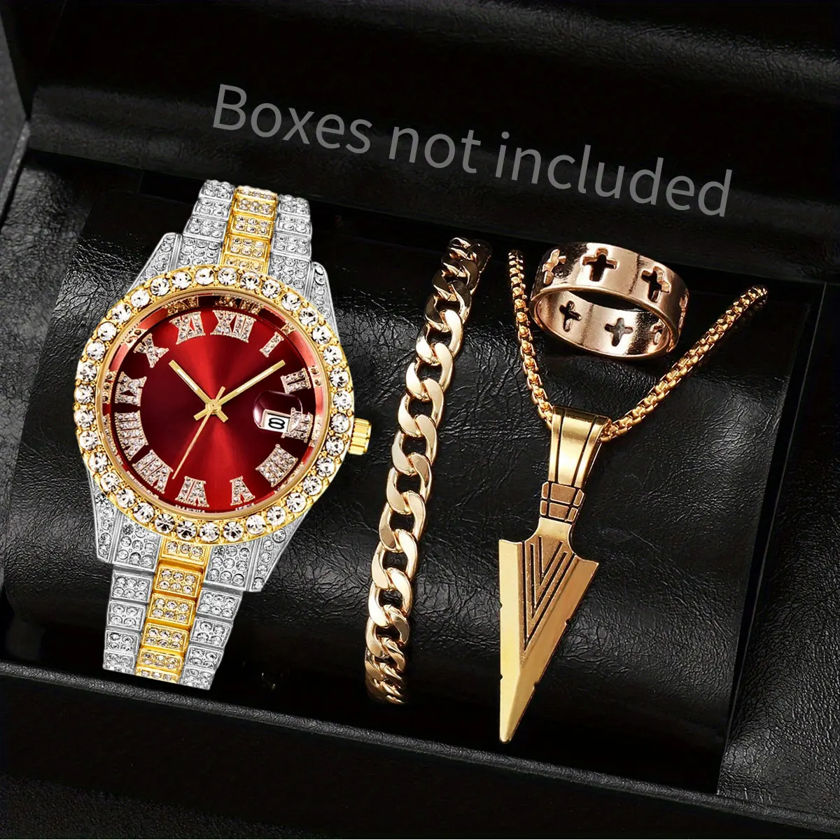 4pcs-Roman numeral dial+chain bracelet+ring pairing watch jewelry set - trendy, fashionable, exquisite quartz watch bracelet
4pcs-Roman numeral dial+chain bracelet+ring pairing watch jewelry set - trendy, fashionable, exquisite quartz watch bracelet