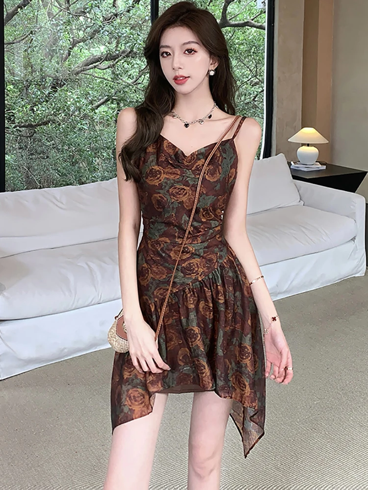 Women Floral Chic Ruffled A-Line Short Dress Summer Elegant Backless Sexy Sling Dress 2025 Korean Vintage Bodycon Luxury Dresses
Women Floral Chic Ruffled A-Line Short Dress Summer Elegant Backless Sexy Sling Dress 2025 Korean Vintage Bodycon Luxury Dresses