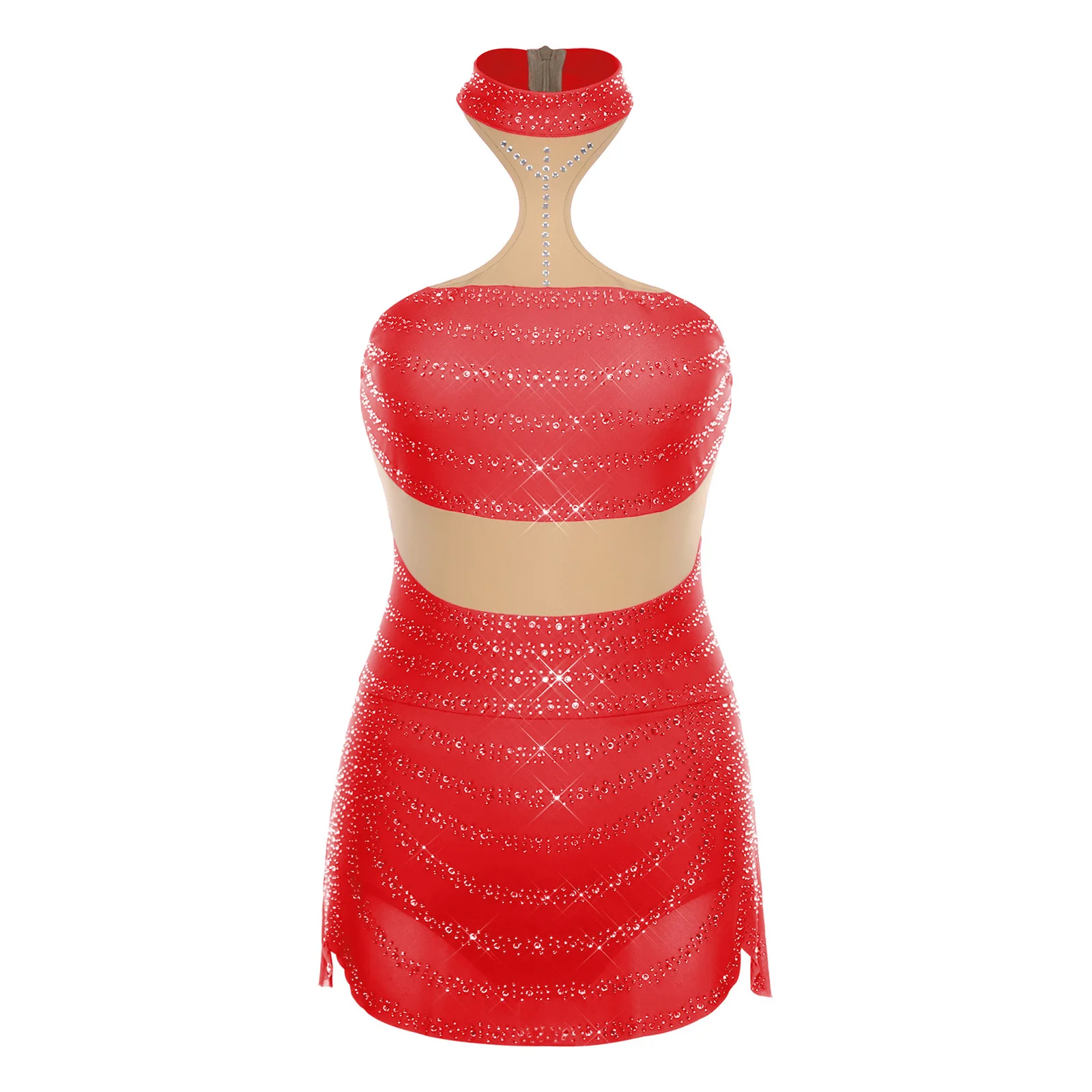 Womens Dance Rhinestone Leotard Dress Halter Sleeveless Color Blocking Irregular Hem Dress Latin Cha-cha Rumba Dance Costume
Womens Dance Rhinestone Leotard Dress Halter Sleeveless Color Blocking Irregular Hem Dress Latin Cha-cha Rumba Dance Costume