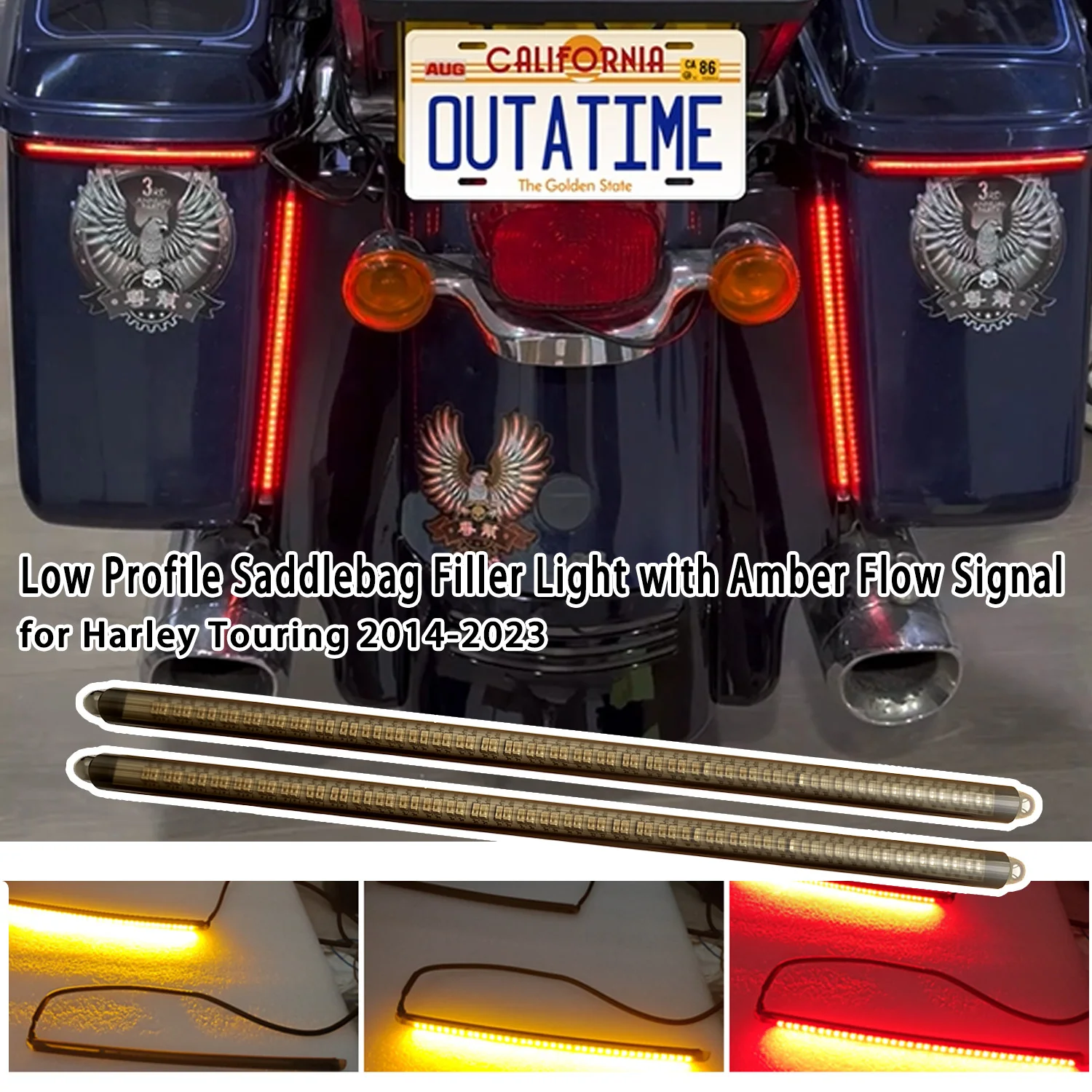 Motorcycle Parts Low Profile Saddlebag Filler Light with Amber Flow Signal Lamp for Harley Davidson Touring 2014-2023
Motorcycle Parts Low Profile Saddlebag Filler Light with Amber Flow Signal Lamp for Harley Davidson Touring 2014-2023