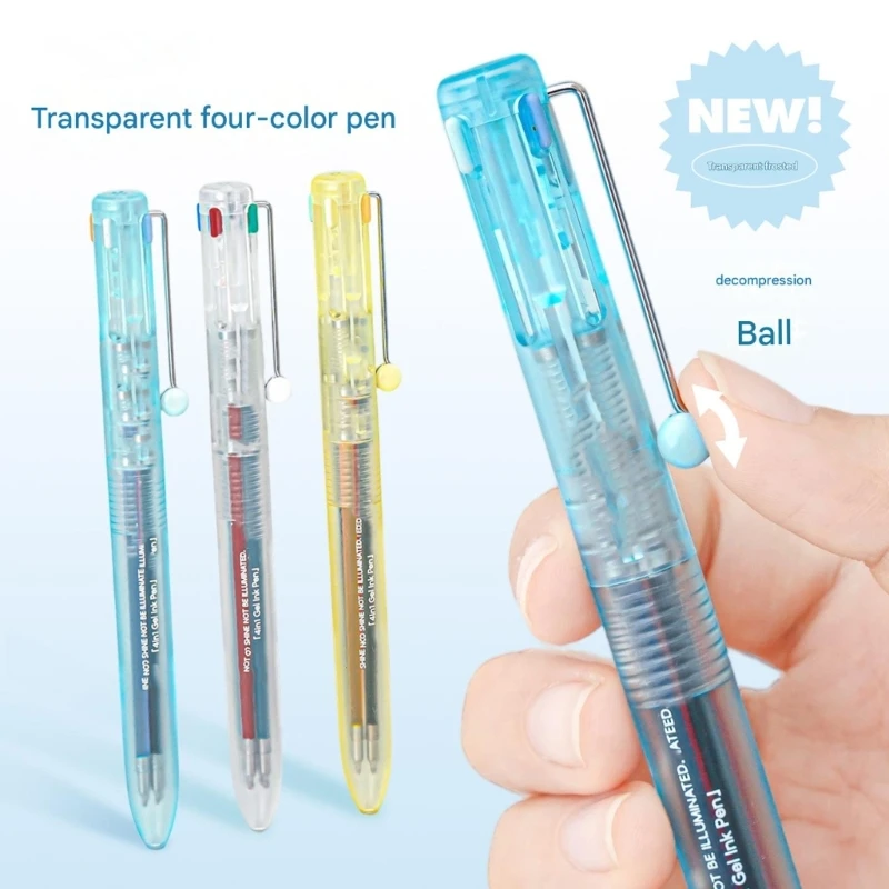 Clear Plastic Multicolored Retractable Gel Pen 4-Color-in-1 Writing Pen Quick Drying 0.5MM Fine Point for Note Taking Color K1KF
Clear Plastic Multicolored Retractable Gel Pen 4-Color-in-1 Writing Pen Quick Drying 0.5MM Fine Point for Note Taking Color K1KF