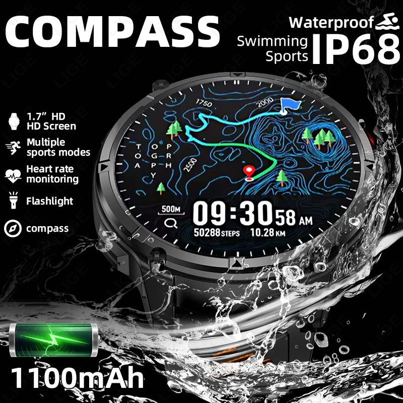 LIGE Military Smart Watch Compass 1100mAh IP68 Waterproof Original Design For Men Bluetooth Call Health Monitor With Flashlight
LIGE Military Smart Watch Compass 1100mAh IP68 Waterproof Original Design For Men Bluetooth Call Health Monitor With Flashlight