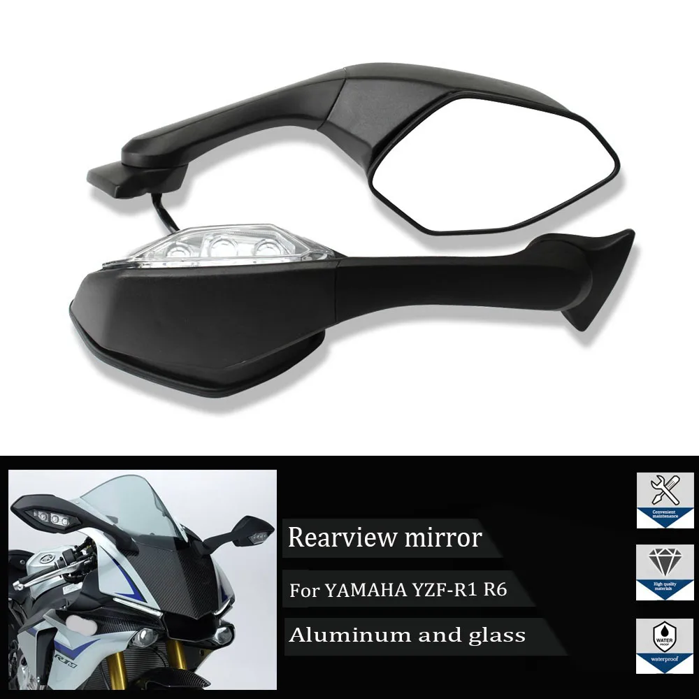 Suitable for YAMAHA YZF-R1 2015-2020 YZF-R6 2017-2019 motorcycle side mirrors with LED turn signal rearview mirror
Suitable for YAMAHA YZF-R1 2015-2020 YZF-R6 2017-2019 motorcycle side mirrors with LED turn signal rearview mirror