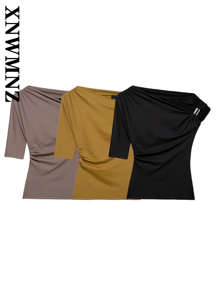 XNWMNZ 2025 Spring New Woman's Streetwear T-shirt Bottoming Shirt Hipster Female Single Sleeve Blouses Ruffles Thin Pullover Top
XNWMNZ 2025 Spring New Woman's Streetwear T-shirt Bottoming Shirt Hipster Female Single Sleeve Blouses Ruffles Thin Pullover Top