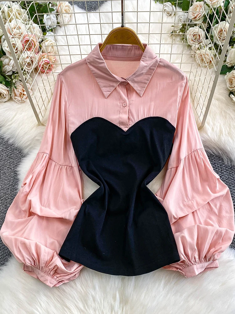 Женская весенне-осенняя блузка в стиле пэчворк, розовая рубашка с отложным воротником и рукавами-фонариками, вязаный облегающий топ, женский Blusa BL250
Женская весенне-осенняя блузка в стиле пэчворк, розовая рубашка с отложным воротником и рукавами-фонариками, вязаный облегающий топ, женский Blusa BL250