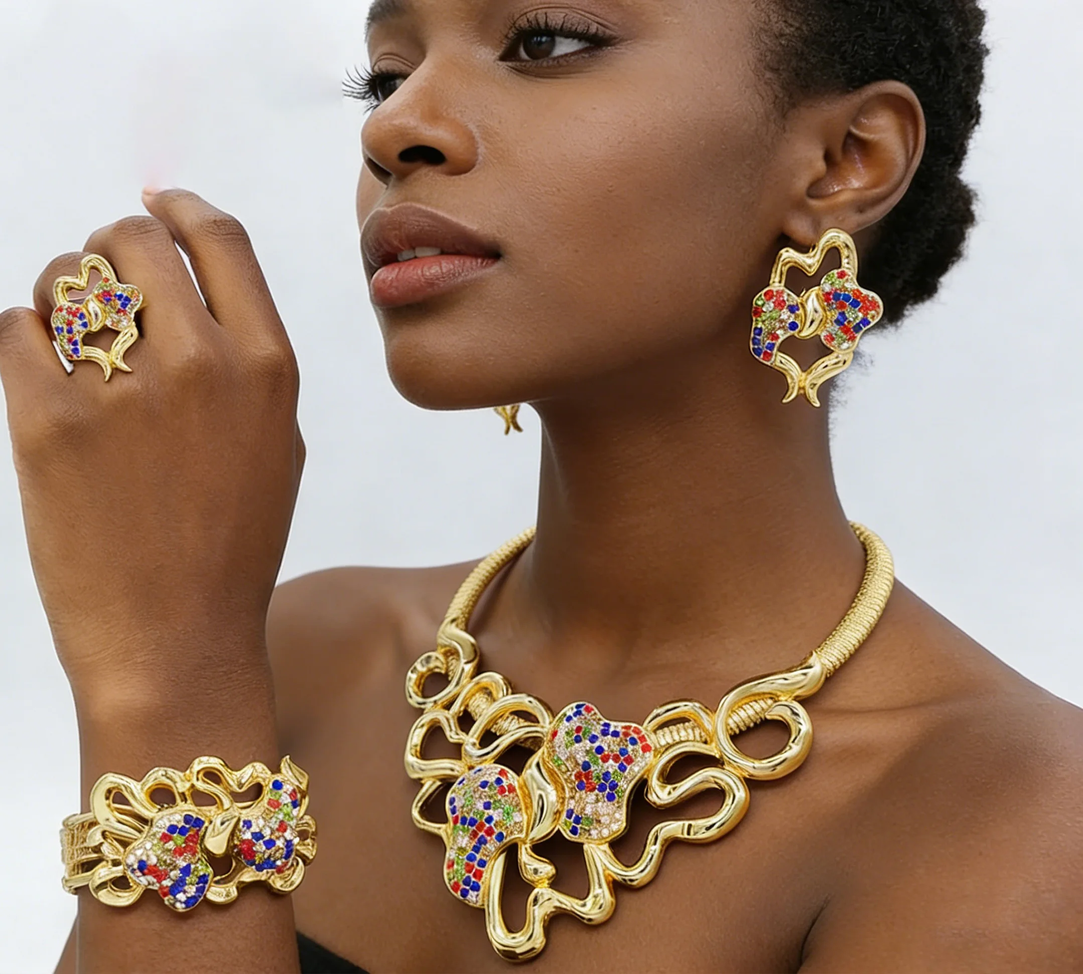 Colorful Zircon Jewelry Sets Exquisite Round Necklace Fashion Women Earrings Artificial Stone Cuff Bangles Ring Jewellery Gifts
Colorful Zircon Jewelry Sets Exquisite Round Necklace Fashion Women Earrings Artificial Stone Cuff Bangles Ring Jewellery Gifts