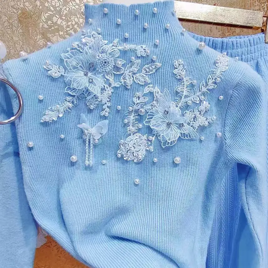 Luxury Style Pears Beads Flowers Stitch Slim Fit Sweater for Women Autumn/Winter Knitwear Bottoming Pullovers Femme Jumpers
Luxury Style Pears Beads Flowers Stitch Slim Fit Sweater for Women Autumn/Winter Knitwear Bottoming Pullovers Femme Jumpers