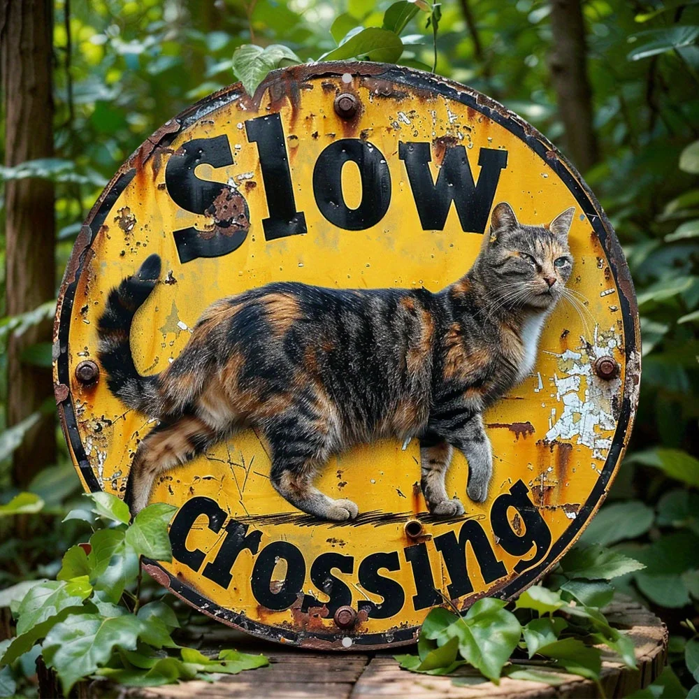Art Deco Round Aluminum Metal Decor Sign, Slow Cat Crossing Themed Wreath Design, Perfect for Home, Decor, Fathers Day Gift Idea
Art Deco Round Aluminum Metal Decor Sign, Slow Cat Crossing Themed Wreath Design, Perfect for Home, Decor, Fathers Day Gift Idea
