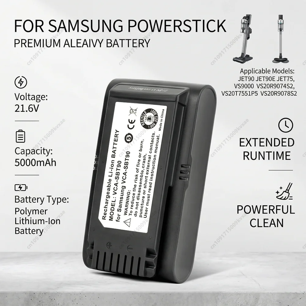 Аккумулятор 5000 мАч для пылесосов Samsung VCA-SBT90, JET75, JET90, JET90E, VS9000, VS20R9074S2, VS20T7551P5, VS20R9078S2
Аккумулятор 5000 мАч для пылесосов Samsung VCA-SBT90, JET75, JET90, JET90E, VS9000, VS20R9074S2, VS20T7551P5, VS20R9078S2