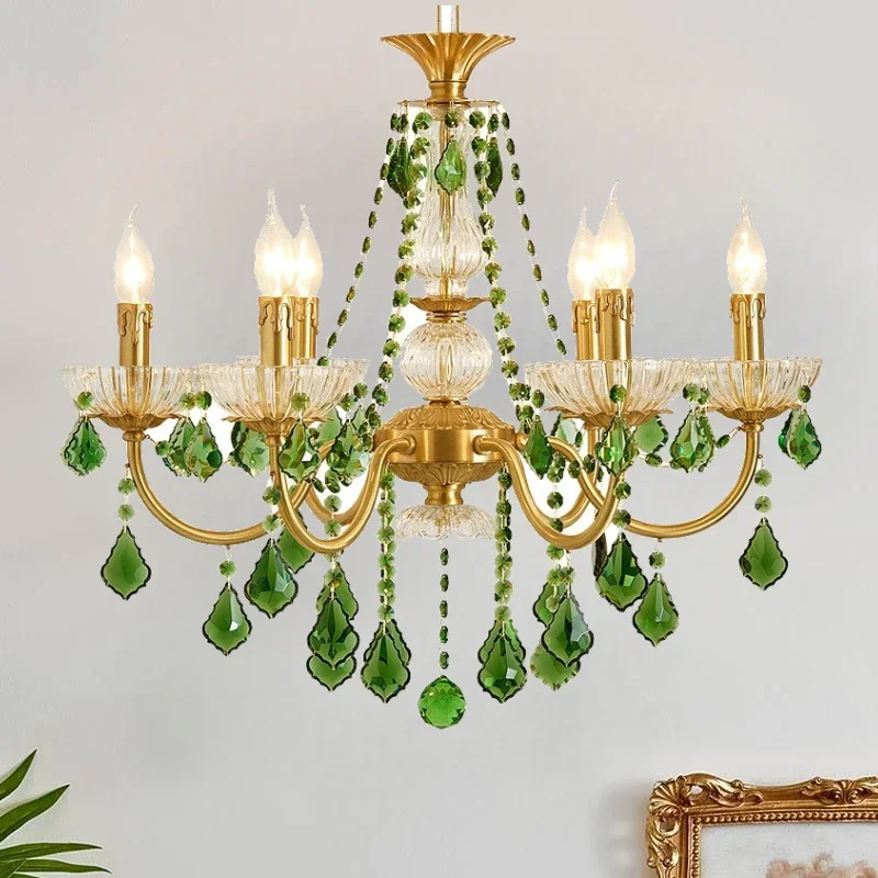 French Retro Copper Rreen Crystal Living Room Chandeliers Light Luxury Dining Room Bedroom Study Candle Pendant Lights E14 Lamps
French Retro Copper Rreen Crystal Living Room Chandeliers Light Luxury Dining Room Bedroom Study Candle Pendant Lights E14 Lamps