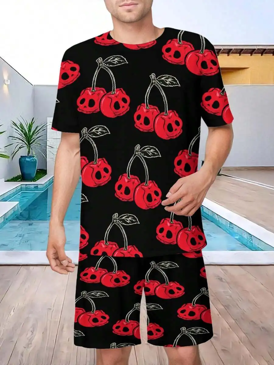 Mens Black Skull Cherry Pattern Short Sleeve T-Shirt And Shorts Set Casual Comfortable Two-Piece Outfit For All Seasons
Mens Black Skull Cherry Pattern Short Sleeve T-Shirt And Shorts Set Casual Comfortable Two-Piece Outfit For All Seasons