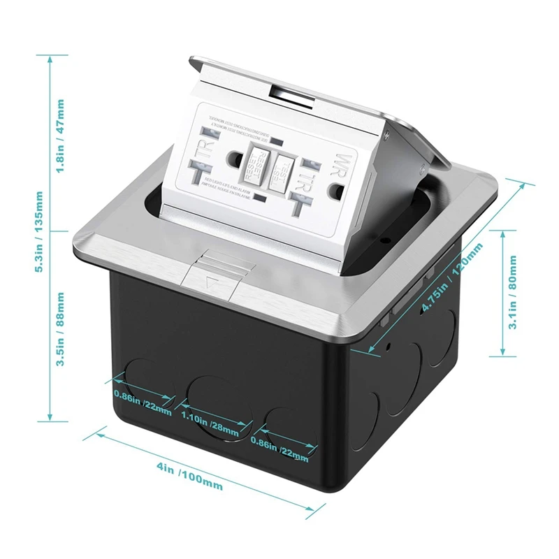 Floor Outlet Covers Box Up Floor Outlet Covers Box with 20 Amp Stainless Steel GFCI Tamper/Weather Receptacle Outlet US Plug
Floor Outlet Covers Box Up Floor Outlet Covers Box with 20 Amp Stainless Steel GFCI Tamper/Weather Receptacle Outlet US Plug