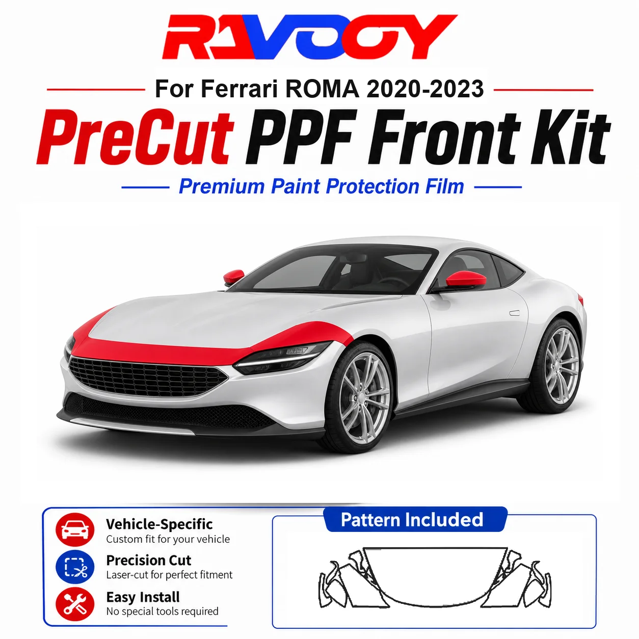 8.5mil TPU Precut PPF Kit For Ferrari ROMA 2020-2023 - Hood, Fenders & Mirror Set - Self-Healing Clear Bra Film
8.5mil TPU Precut PPF Kit For Ferrari ROMA 2020-2023 - Hood, Fenders & Mirror Set - Self-Healing Clear Bra Film