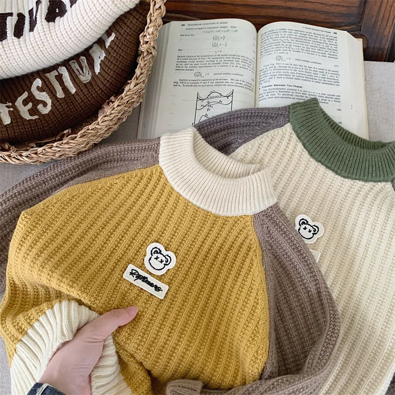 2024 Autumn Winter Toddler Baby Boys Sweater Spliced Sticker Kid Boys Pullovers Maillard Color Round Collar 1-6Y Boys Warm Tops
2024 Autumn Winter Toddler Baby Boys Sweater Spliced Sticker Kid Boys Pullovers Maillard Color Round Collar 1-6Y Boys Warm Tops
