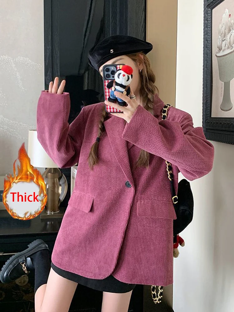Zoki Winter Retro Corduroy Blazer Women Sweet Warm Thick Long Sleeve Elegant Suit Coat Korean Loose Female Vintage Outwear Tops
Zoki Winter Retro Corduroy Blazer Women Sweet Warm Thick Long Sleeve Elegant Suit Coat Korean Loose Female Vintage Outwear Tops