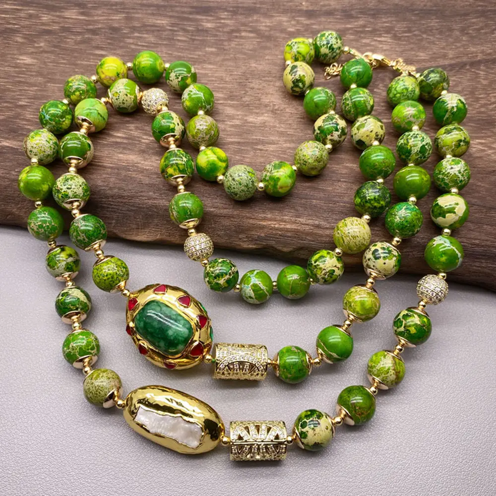 Y·YING 2 Strands Green Sea Sediment Jasper Necklace Jasper White Biwa Pearl Bead Choker Jewelry
Y·YING 2 Strands Green Sea Sediment Jasper Necklace Jasper White Biwa Pearl Bead Choker Jewelry