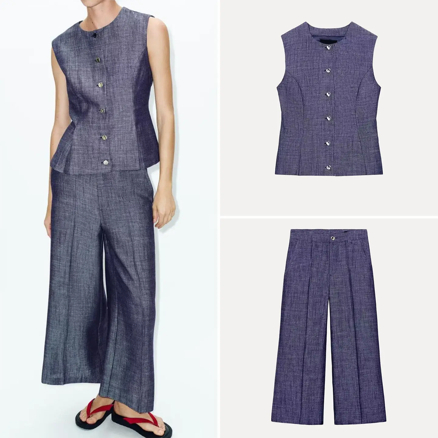 Women's Spring Fashion Sleeveless Vest High Waist Wide Leg Pants Two Piece Set Zadata Brand Gored Skirt Style round Neck Butt...
Women's Spring Fashion Sleeveless Vest High Waist Wide Leg Pants Two Piece Set Zadata Brand Gored Skirt Style round Neck Butt...