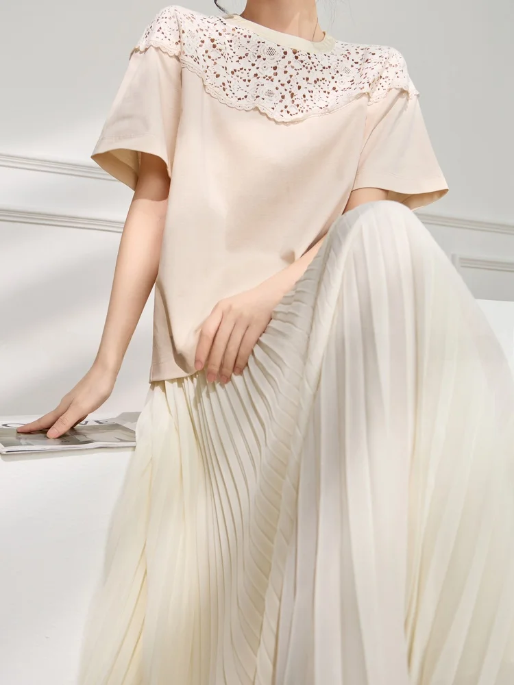 Lace Hollow out ort Sve round Ne T-irt Women's Summer Faion Plum Jan Korean Sle Commute Pure Color Polyester
Lace Hollow out ort Sve round Ne T-irt Women's Summer Faion Plum Jan Korean Sle Commute Pure Color Polyester