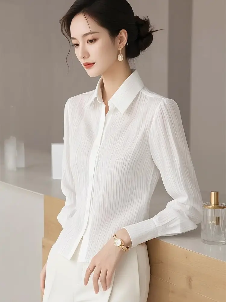 Шифоновая блузка с белым воротником, женская весенняя новинка 202, модная стильная офисная одежда, топ
Шифоновая блузка с белым воротником, женская весенняя новинка 202, модная стильная офисная одежда, топ