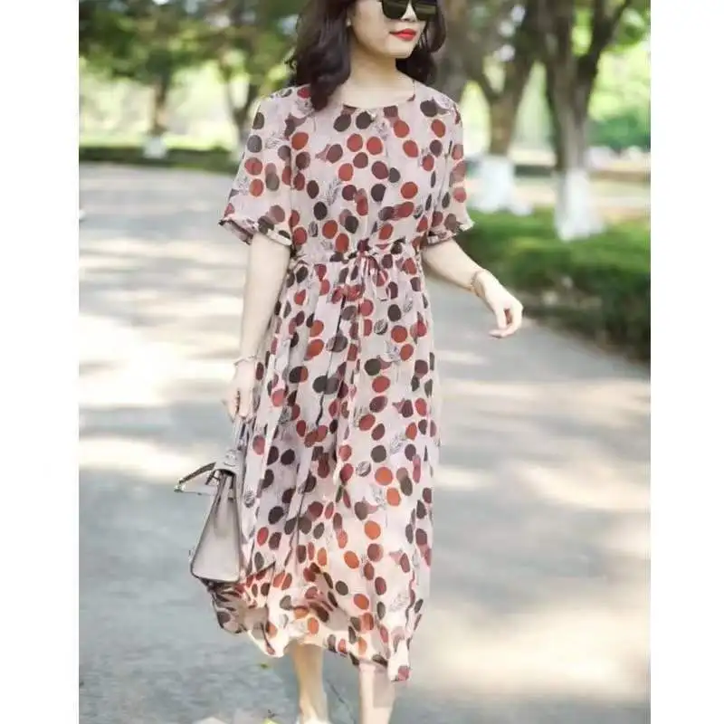 Fashion O-Neck Shirring Bandage Printed Polka Dot Midi Dress Women's Clothing Summer New Loose Office Lady Ladies Dresses
Fashion O-Neck Shirring Bandage Printed Polka Dot Midi Dress Women's Clothing Summer New Loose Office Lady Ladies Dresses