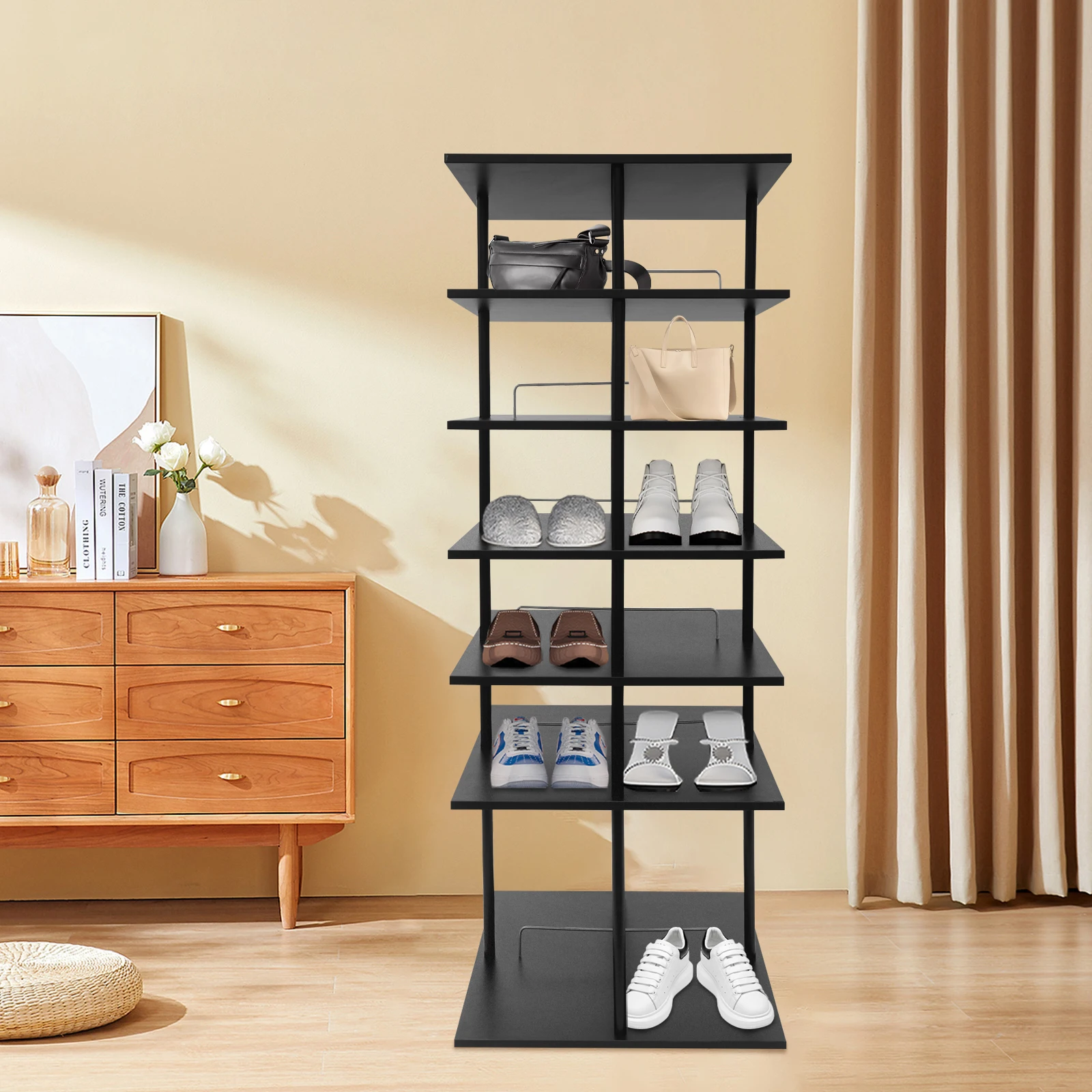 6-Tier 360° Rotating Shoe Rack Open Design Shoe Storage Organizer Large Capacity Vertical Shoe Shelf for Entryway Store
6-Tier 360° Rotating Shoe Rack Open Design Shoe Storage Organizer Large Capacity Vertical Shoe Shelf for Entryway Store