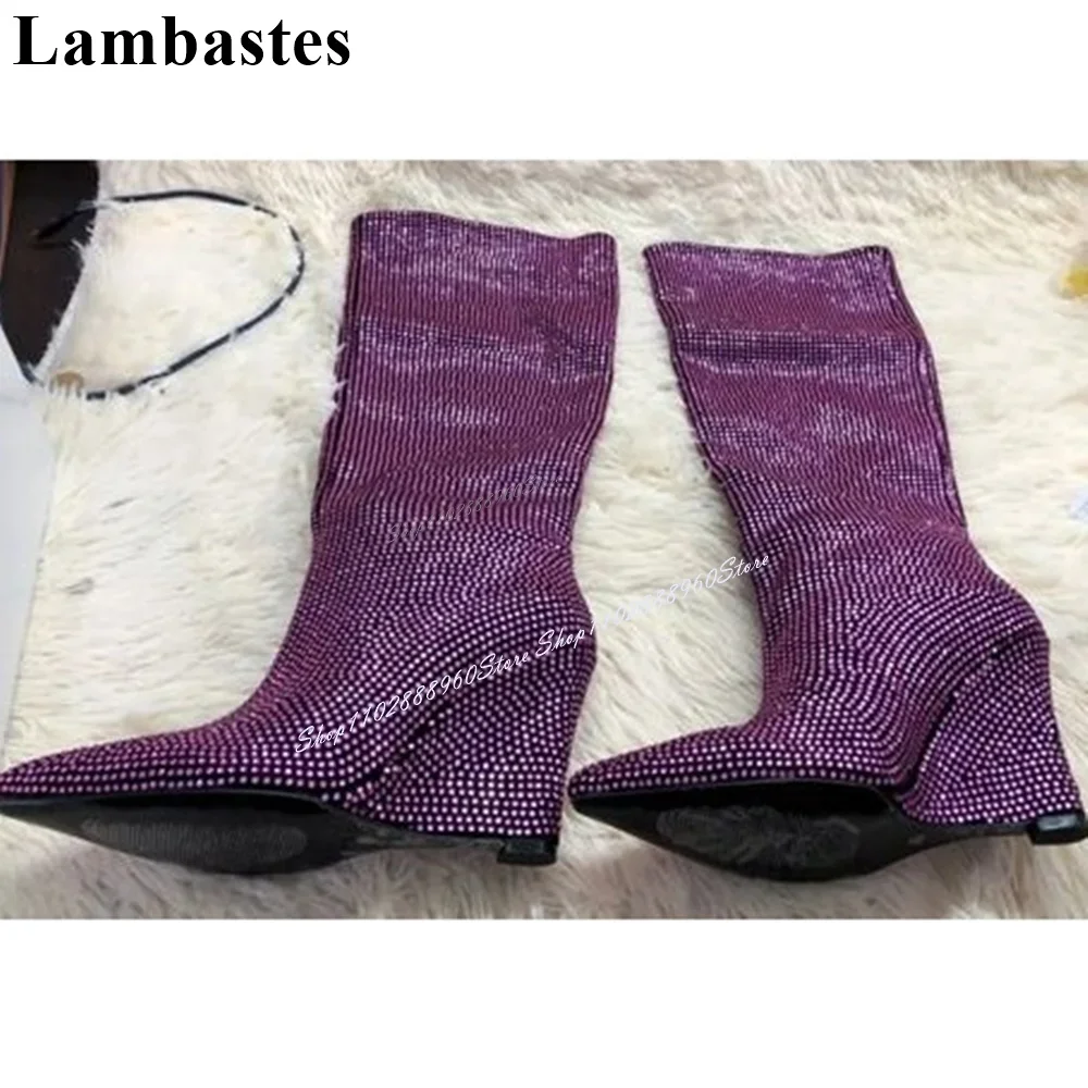 Knee High Purple Bling Full Crystals Boots Wedges High Heel Women Shoes Side Zipper Pointed Toe Luxury Party Casual Women Boots
Knee High Purple Bling Full Crystals Boots Wedges High Heel Women Shoes Side Zipper Pointed Toe Luxury Party Casual Women Boots