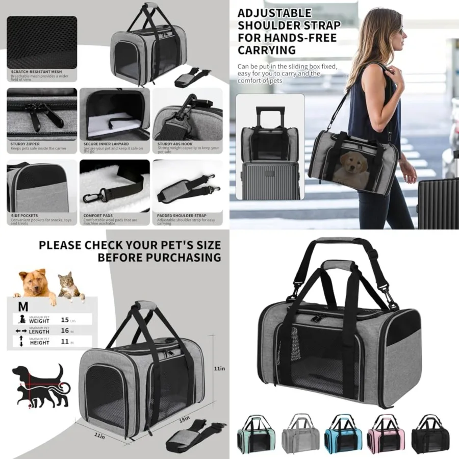 Carriers Soft-Sided Pet Carrier for Medium Large Cats Dogs 15lbs 20lbs, Ventilated Design, Portable Carry Handle, Collapsible C
Carriers Soft-Sided Pet Carrier for Medium Large Cats Dogs 15lbs 20lbs, Ventilated Design, Portable Carry Handle, Collapsible C