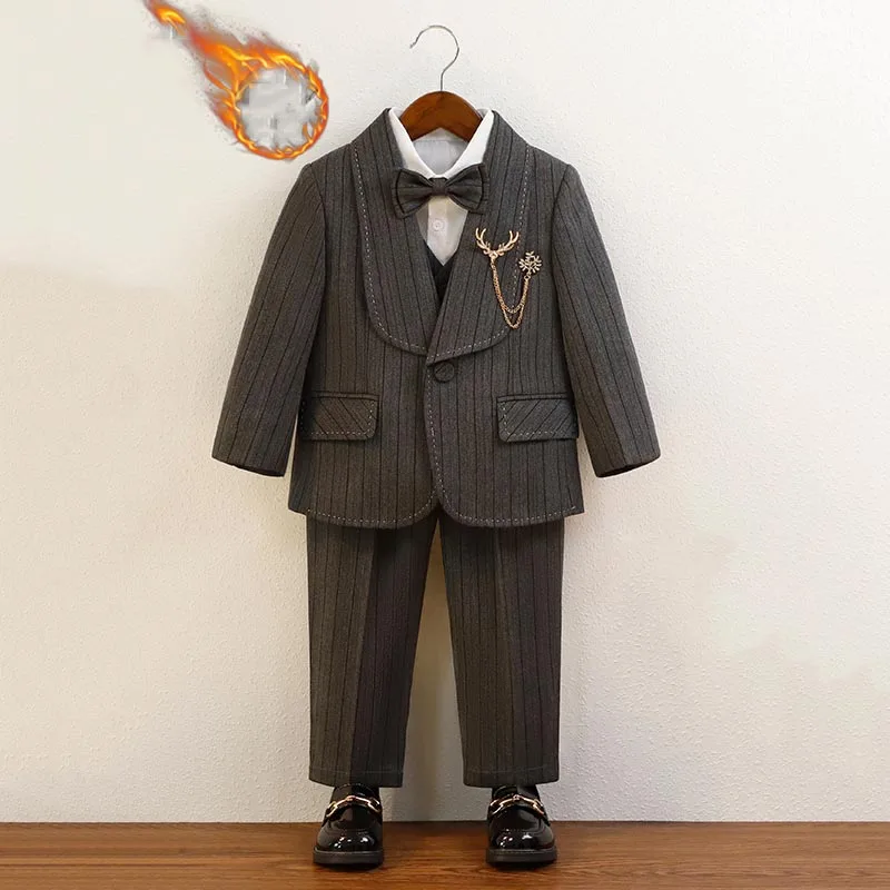 Toddler Suit Winter Fleece Warm Striped Blazers Trousers Vest 3-piece Khaki Boys Weddings Costume Handsome Performance Outfits
Toddler Suit Winter Fleece Warm Striped Blazers Trousers Vest 3-piece Khaki Boys Weddings Costume Handsome Performance Outfits