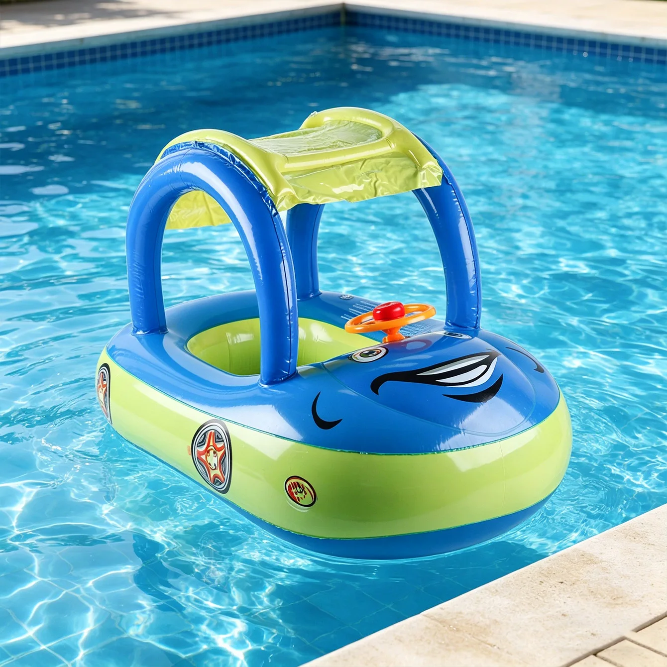 1PC Inflatable Car Swim Ring with Sun Shade Canopy Boat Seat Float Raft with Steering Wheel for Pool Beach Summer
1PC Inflatable Car Swim Ring with Sun Shade Canopy Boat Seat Float Raft with Steering Wheel for Pool Beach Summer