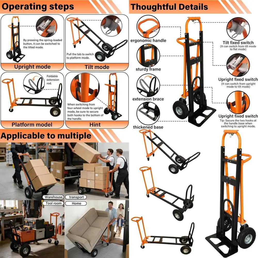 Универсальная тележка-трансформер 4-в-1 для тяжелых грузов, грузоподъемность 350 кг, 4-колесная тележка для перемещения и хранения
Универсальная тележка-трансформер 4-в-1 для тяжелых грузов, грузоподъемность 350 кг, 4-колесная тележка для перемещения и хранения