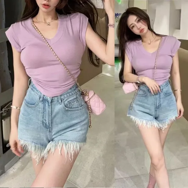 Summer Women's Clothing Casual Shorts Denim High Waist Slimming Y2K Shorts For Woman Vintage Distressed Frayed Hem Straight Leg
Summer Women's Clothing Casual Shorts Denim High Waist Slimming Y2K Shorts For Woman Vintage Distressed Frayed Hem Straight Leg