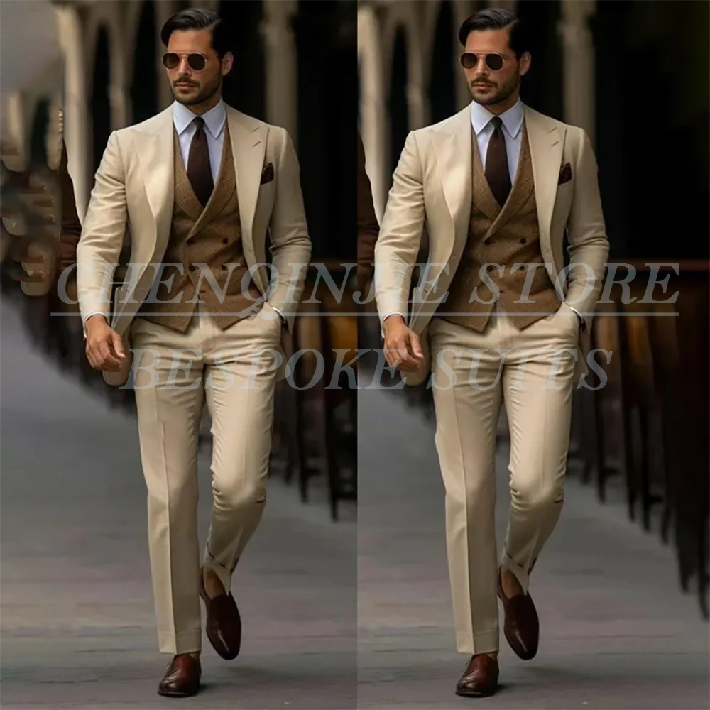 High Quality Slim Fit Men's 3 Piece Suits Customzied Jacket Pants Vest Male Clothing Skinny Wedding Blazer Costume Homme
High Quality Slim Fit Men's 3 Piece Suits Customzied Jacket Pants Vest Male Clothing Skinny Wedding Blazer Costume Homme