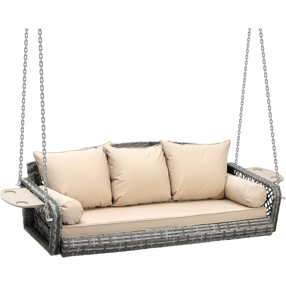 3 Person Porch Swing Patio Wicker Hanging Porch Swing Chair Outdoor Rattan Swing Bench with Cushion and Pillow for Garden
3 Person Porch Swing Patio Wicker Hanging Porch Swing Chair Outdoor Rattan Swing Bench with Cushion and Pillow for Garden
