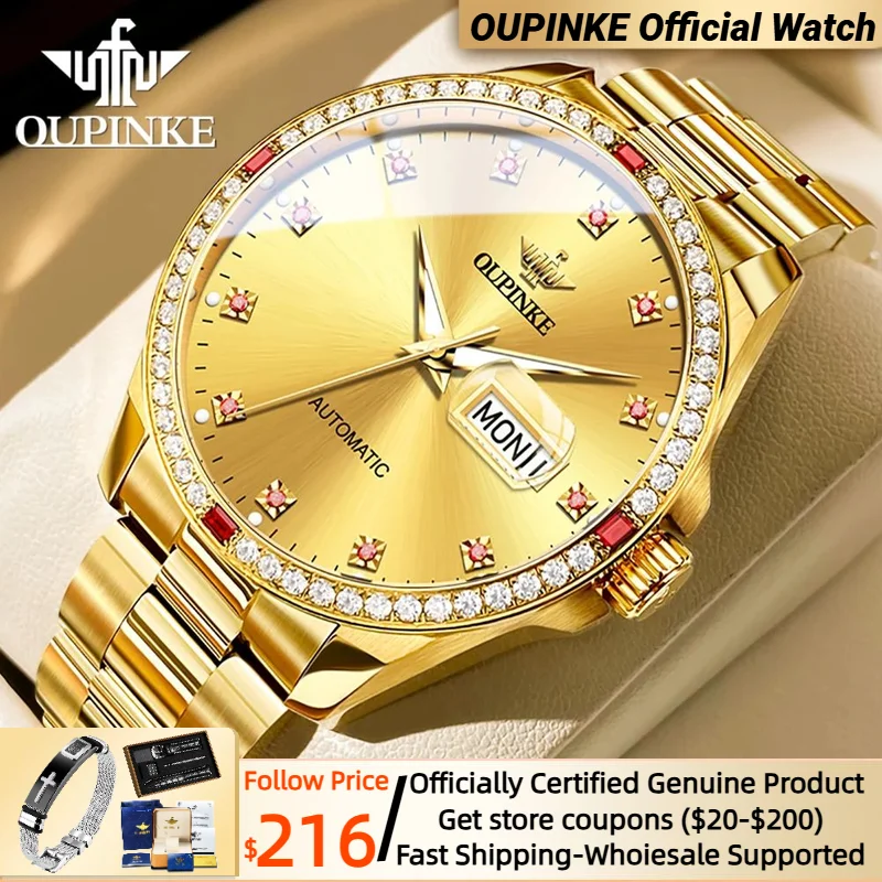TOP Brand OUPINKE Japanese Movement Automatic Watch for Men Diamond Gold Watch Sapphire Mirror Mechanical Wristwatches Men Watch
TOP Brand OUPINKE Japanese Movement Automatic Watch for Men Diamond Gold Watch Sapphire Mirror Mechanical Wristwatches Men Watch