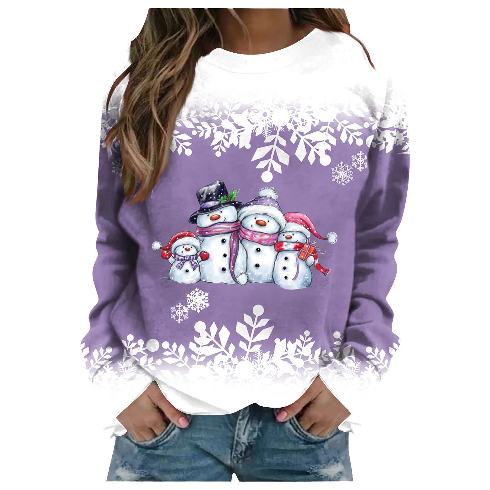 Spring Long Sleeve O-neck Sweatshirt Christmas Autumn Women Casual Purple Snowman Print Pullover
Spring Long Sleeve O-neck Sweatshirt Christmas Autumn Women Casual Purple Snowman Print Pullover