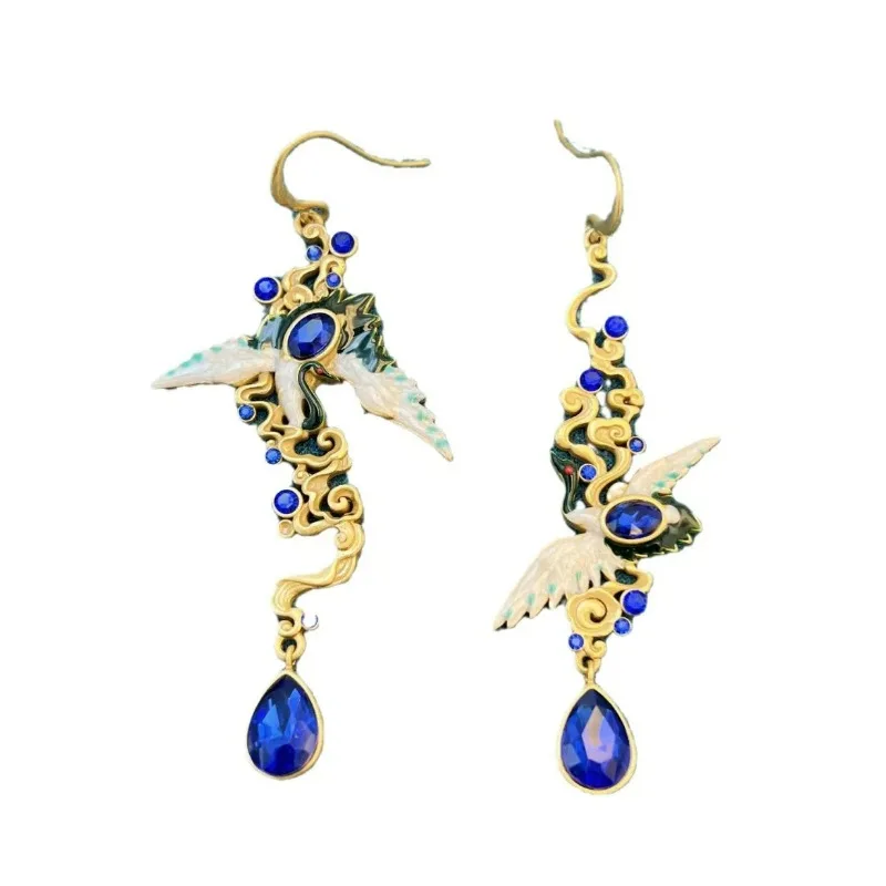 New Middle-aged Vintage Retro Enamel Blue Rhinestonel Water Drop Dangle Earrings White Crane Asymmetrical Personality Earrings
New Middle-aged Vintage Retro Enamel Blue Rhinestonel Water Drop Dangle Earrings White Crane Asymmetrical Personality Earrings