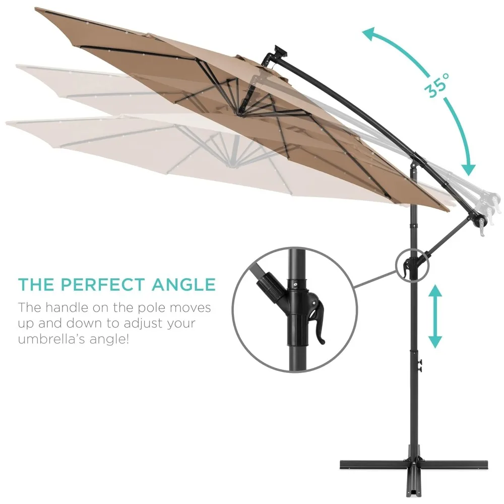10ft Solar LED Offset Cantilever Hanging Market Patio Umbrella, 8 Sturdy Ribs, Easy Adjustment - Tan, Customized
10ft Solar LED Offset Cantilever Hanging Market Patio Umbrella, 8 Sturdy Ribs, Easy Adjustment - Tan, Customized