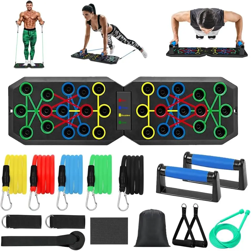 Portable Fitness Equipment with Foldable Push-up Board, Resistance Bands 16 in 1 Multi-function Home Fitness Equipment Set
Portable Fitness Equipment with Foldable Push-up Board, Resistance Bands 16 in 1 Multi-function Home Fitness Equipment Set