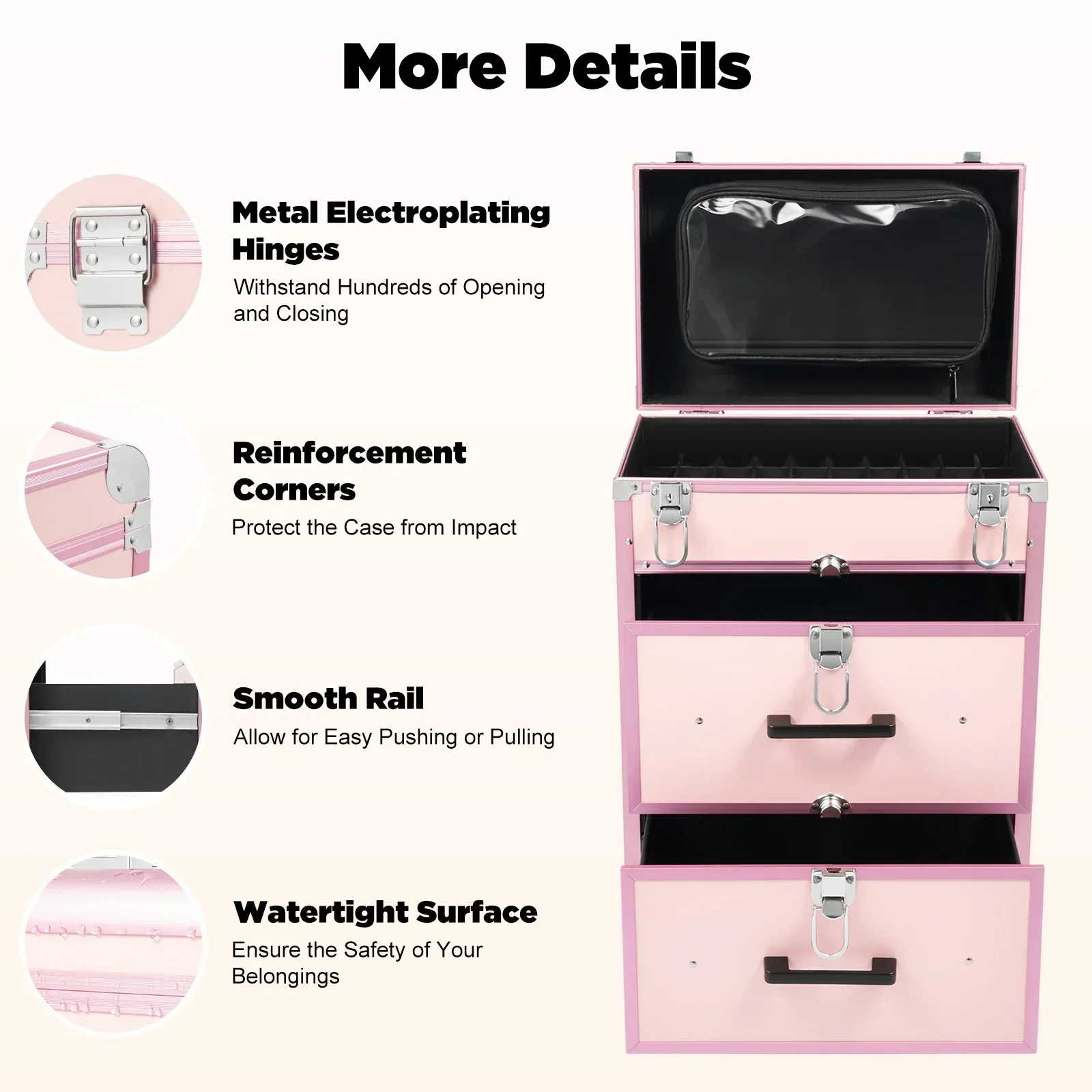 3 Layers Pink Makeup Rolling Train Case Three-gear Telescopic Pull Rod, 50kg/110.23lbs , for Storing Tools or Daily Necessities
3 Layers Pink Makeup Rolling Train Case Three-gear Telescopic Pull Rod, 50kg/110.23lbs , for Storing Tools or Daily Necessities