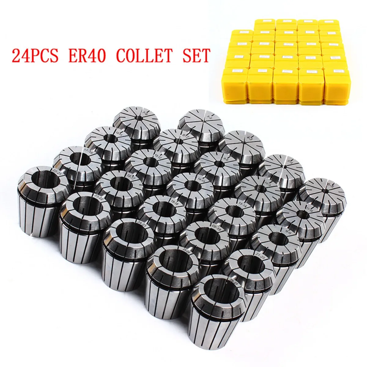 Spring Collet Set, ER40 Collet Chuck 24 Pcs, High Precision, Industrial Grade, Clamping Range 0.12-1.02in, for CNC Milling Machine, Stable Clamping, Durable, Lathe Tool Accessory
Spring Collet Set, ER40 Collet Chuck 24 Pcs, High Precision, Industrial Grade, Clamping Range 0.12-1.02in, for CNC Milling Machine, Stable Clamping, Durable, Lathe Tool Accessory