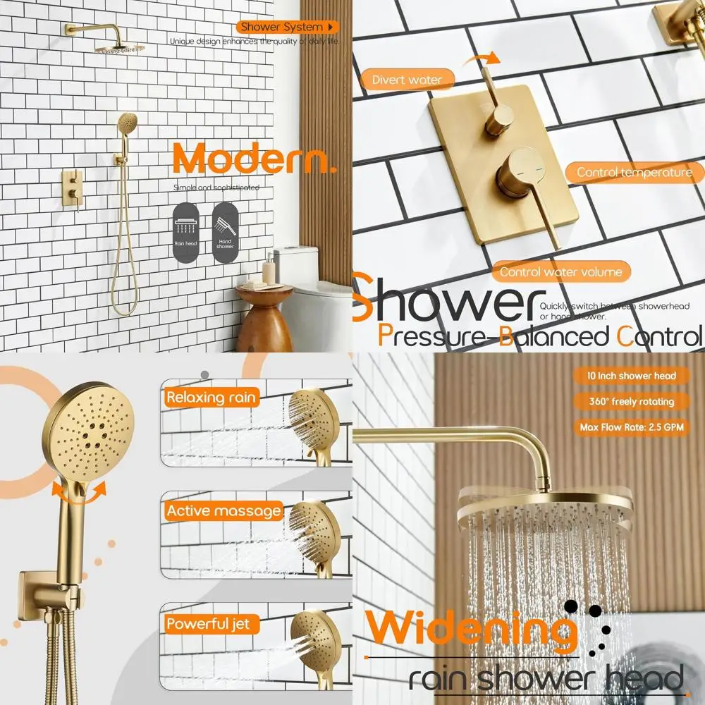 10'' High-Purity Rain Shower with 3-Function Handheld Spray, Wall-Mounted Gold Finish Trim Kit
10'' High-Purity Rain Shower with 3-Function Handheld Spray, Wall-Mounted Gold Finish Trim Kit