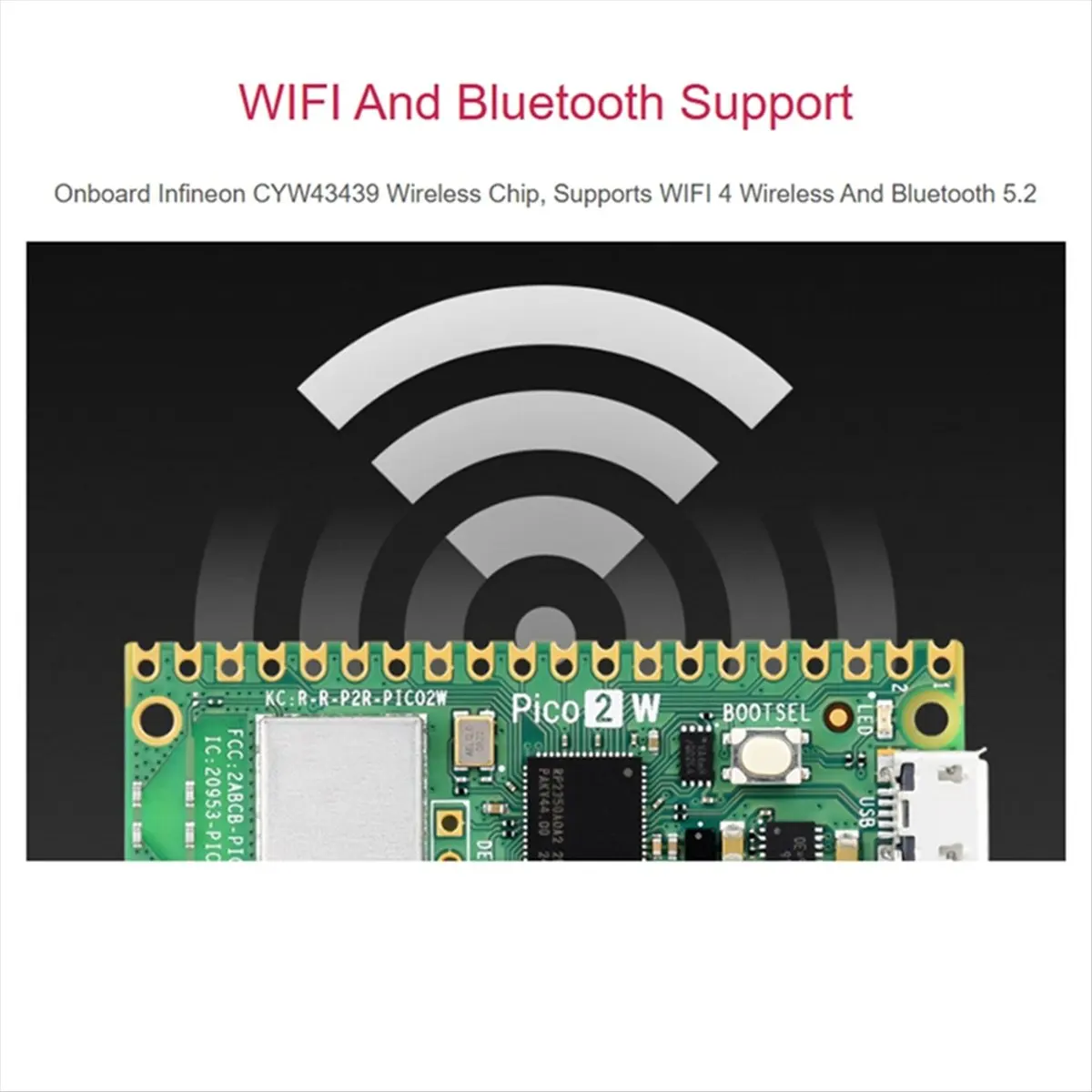 (A26M) For Raspberry Pi Pico 2 W Microcontroller Board, 2.4GHz 802.11n Wireless LAN WiFi 4 and Bluetooth 5.2, ARM Cortex-M33