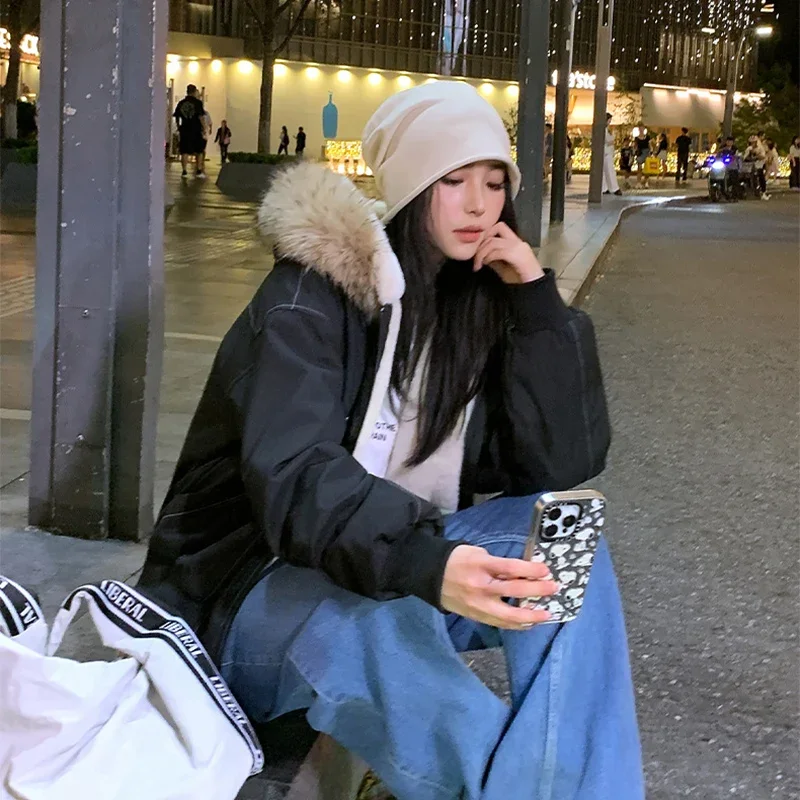 Зимняя куртка с меховым воротником, женская пуховая хлопковая куртка с капюшоном Y2K, свободное винтажное мотоциклетное пальто с хлопковой подкладкой
Зимняя куртка с меховым воротником, женская пуховая хлопковая куртка с капюшоном Y2K, свободное винтажное мотоциклетное пальто с хлопковой подкладкой