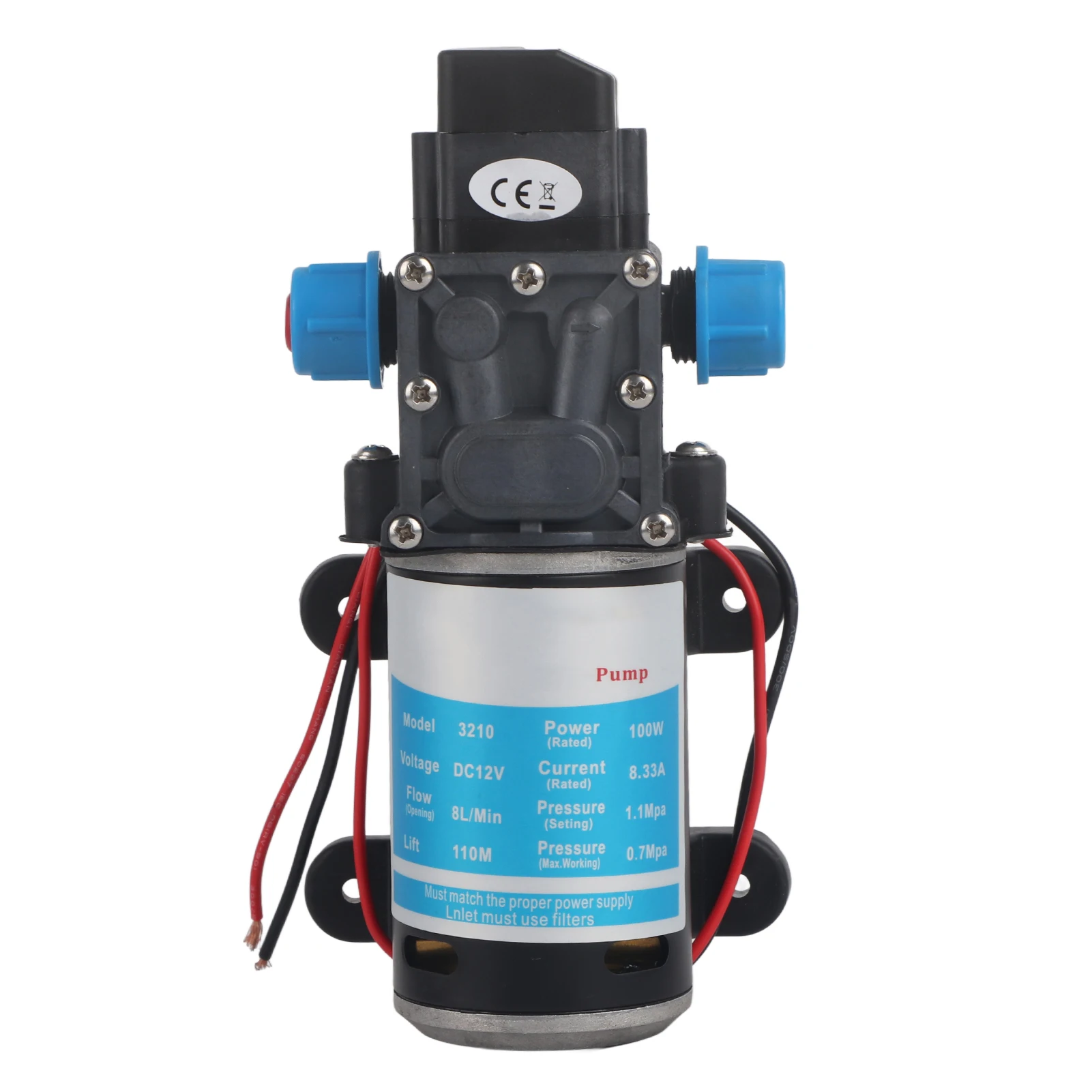 12V DC 100W 8L/Min 160Psi High Pressure Diaphragm Self Priming Water Pump for Wash
12V DC 100W 8L/Min 160Psi High Pressure Diaphragm Self Priming Water Pump for Wash