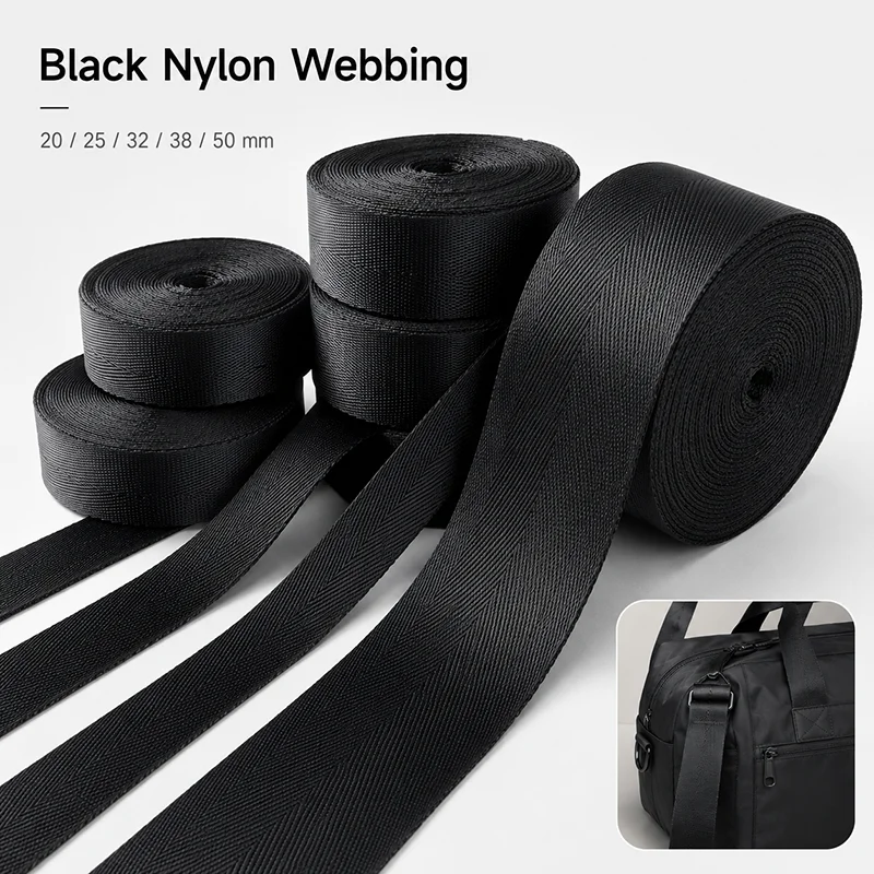 5/10Meters 20-50mm 1mm Thick Black Nylon Webbing Tape for Bag Strap Backpack Shoulder Belt Seat Luggage Binding Repair Roll Set
5/10Meters 20-50mm 1mm Thick Black Nylon Webbing Tape for Bag Strap Backpack Shoulder Belt Seat Luggage Binding Repair Roll Set