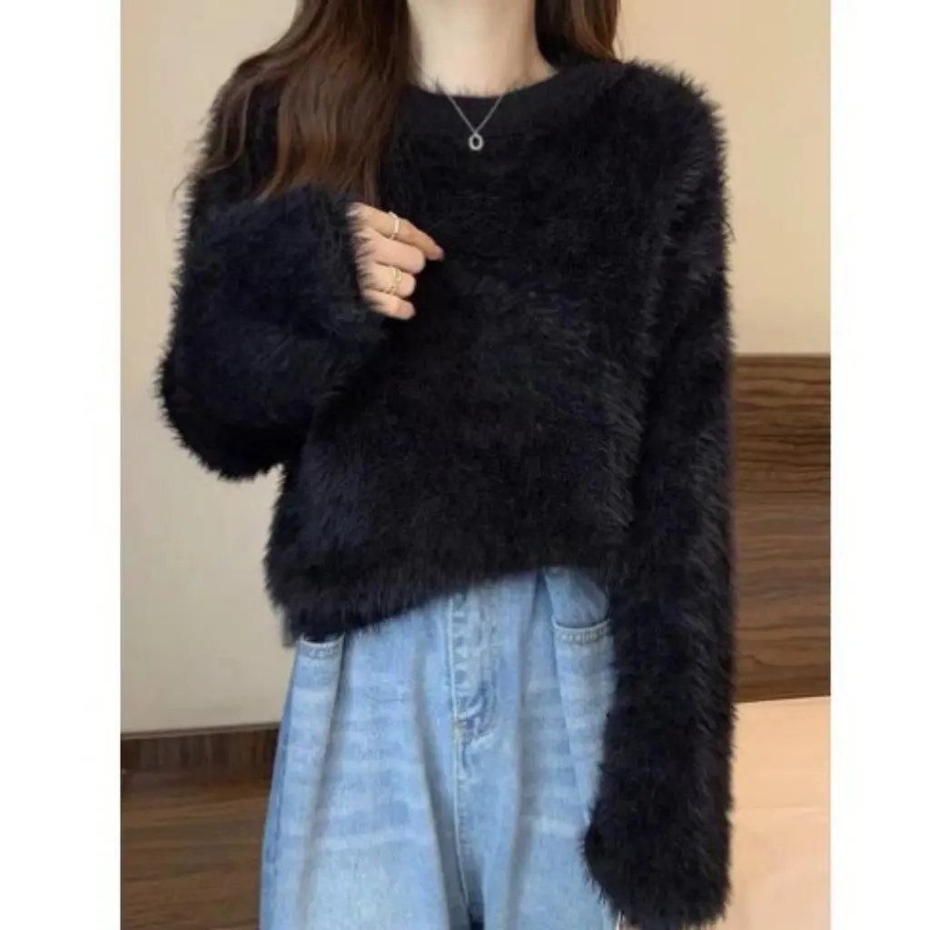 Короткий свитер в корейском стиле для женщин, осень-зима, допамин, сладкий, мягкий, восковый, свободный, для похудения, имитация норки, бархатный вязаный топ 
Короткий свитер в корейском стиле для женщин, осень-зима, допамин, сладкий, мягкий, восковый, свободный, для похудения, имитация норки, бархатный вязаный топ