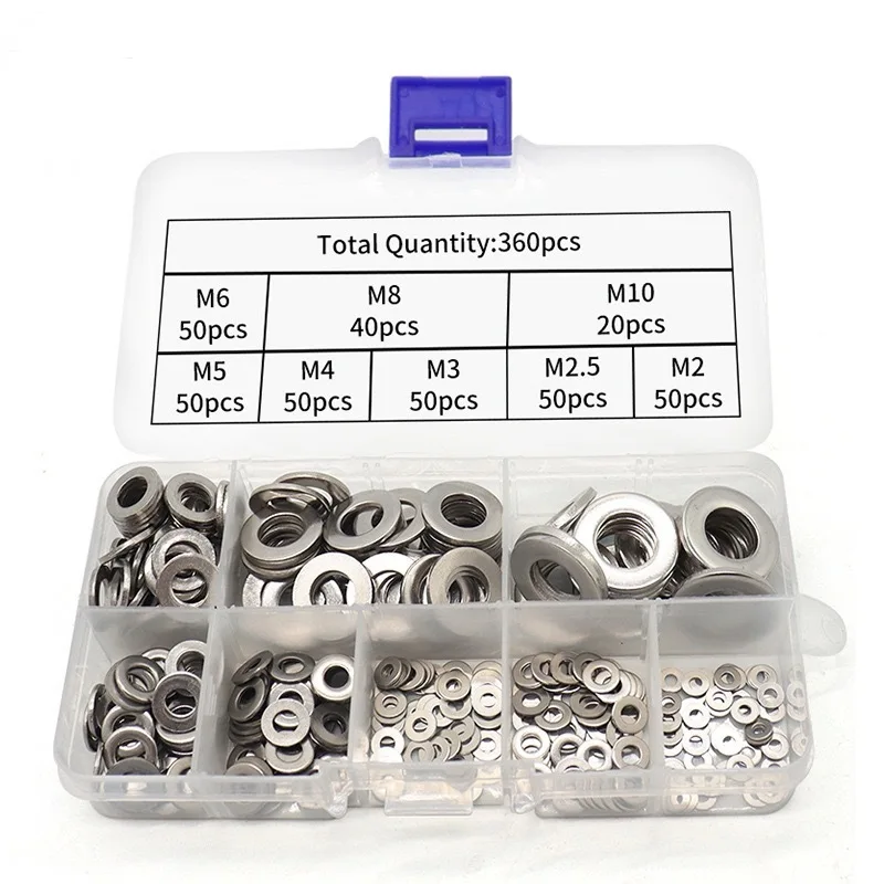 360pcs Boxed 304 Stainless Steel Flat Washers Gasket Combination Set M2M3M4M5M6M8M10
360pcs Boxed 304 Stainless Steel Flat Washers Gasket Combination Set M2M3M4M5M6M8M10