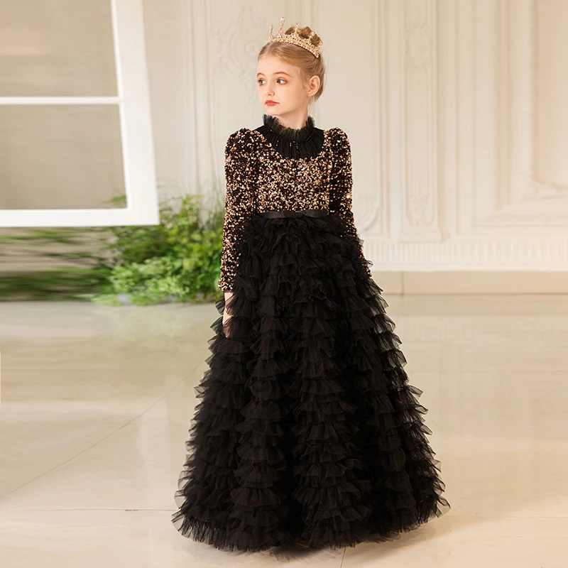 Girls High Collar Black And Gold Contrast Gorgeous Festival Dress Prom Party Dress Wedding Dress Teen Princess Dress/Custom
Girls High Collar Black And Gold Contrast Gorgeous Festival Dress Prom Party Dress Wedding Dress Teen Princess Dress/Custom