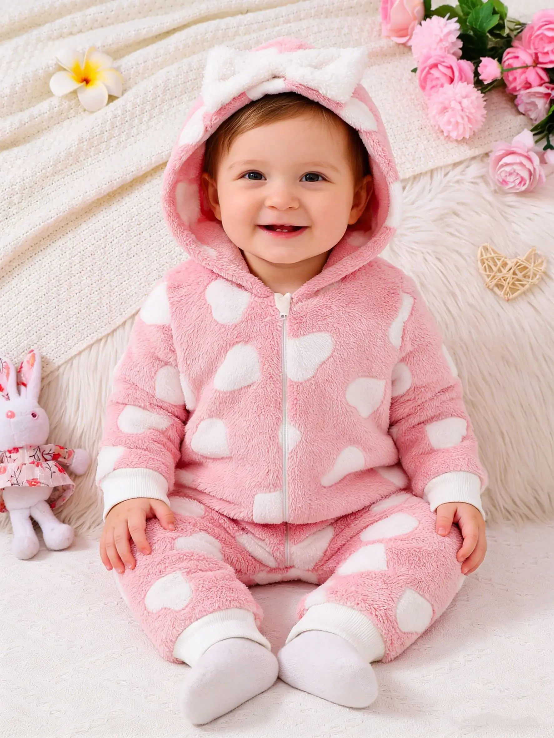 Autumn Winter New Pink Heart Plush Baby Romper with Bow Hat Thickened Crawling Suit for Babies Infant Clothing
Autumn Winter New Pink Heart Plush Baby Romper with Bow Hat Thickened Crawling Suit for Babies Infant Clothing
